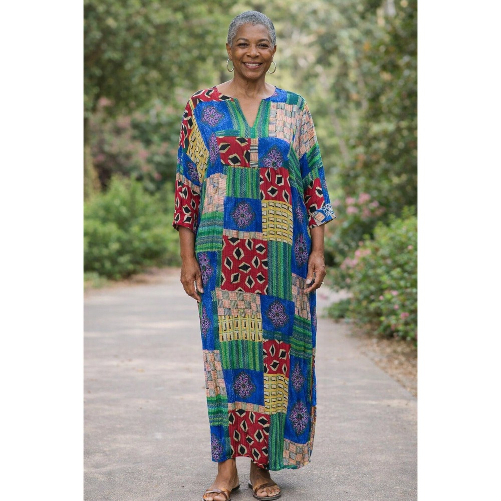 Vtg Kathleen Usherwood Periphery Sz S Patchwork Maxi Dress Boho Artsy Festival